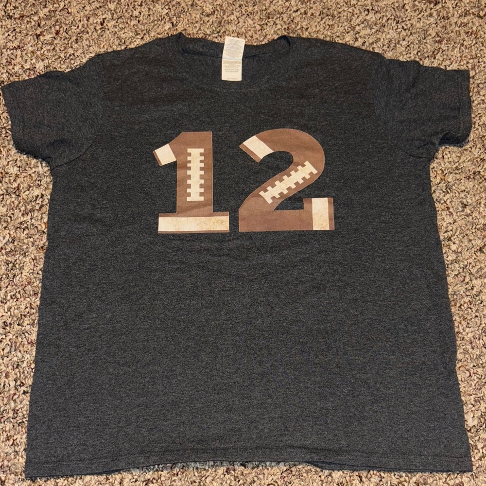 Charcoal Gray T-Shirt with Number 12 Football Design Medium Ladies fit #12